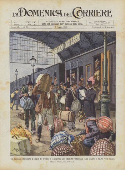 これらの特異な移住、南部からの移民の到着と出発？ 作： Achille Beltrame